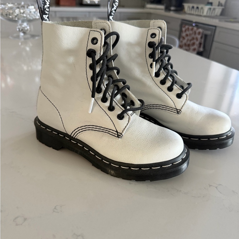 Dr. Martens White Combat Boots with Black Laces